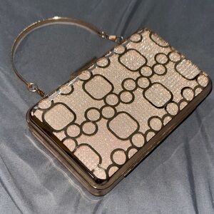 Crystal Embellished Metallic Champagne Wristlet Clutch